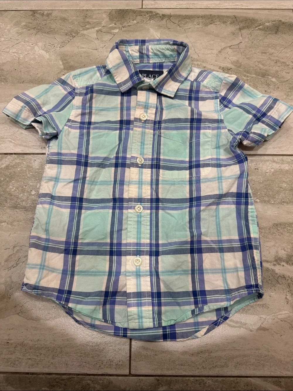 The Children's Place Blue & Teal Plaid Short Sleeve Button-Down